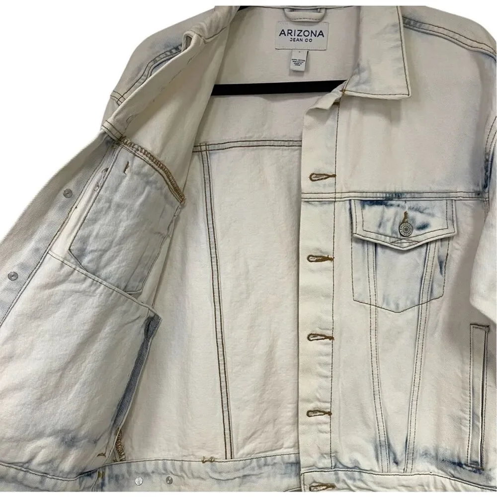 NWT ARIZONA JEAN CO Jacket Men's Small White Blue Extreme Bleach‎ Denim Cotton